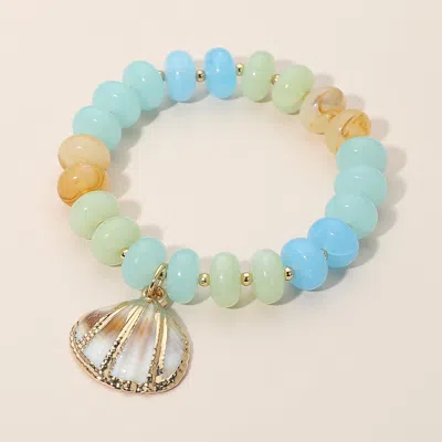 Fashnzfab Seashell Charm Accent Resin Pebble Beaded Stretch Bracelet In Multi
