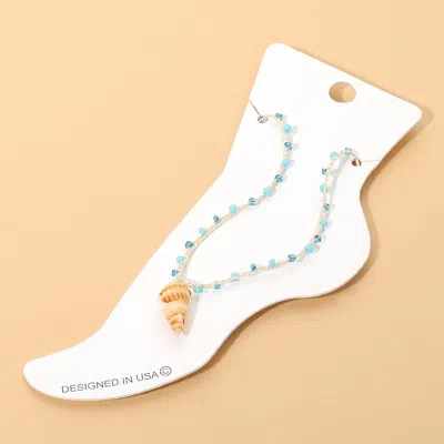 Fashnzfab Seashell Charm Beaded Anklet In Multi