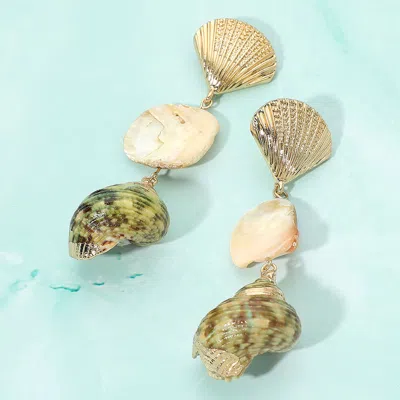 Fashnzfab Seashell Link Dropdown Statement Earrings - Ivory In Multi
