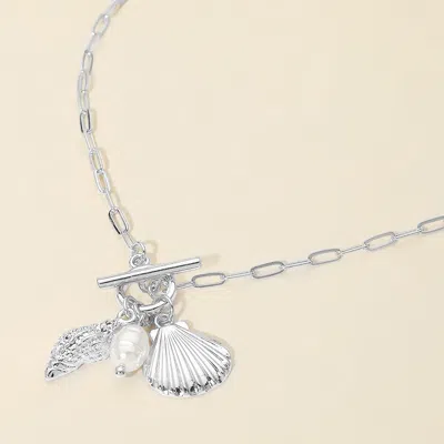 Fashnzfab Seashell Pearl Charm Toggle Paperclip Chain Necklace In Multi