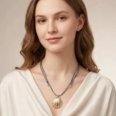 Fashnzfab Seashell Pendant Twisted Thread Adjustable Necklace In Gold