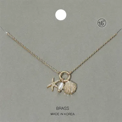 Fashnzfab Seashell Starfish Pearl Pendant Necklace In Gold