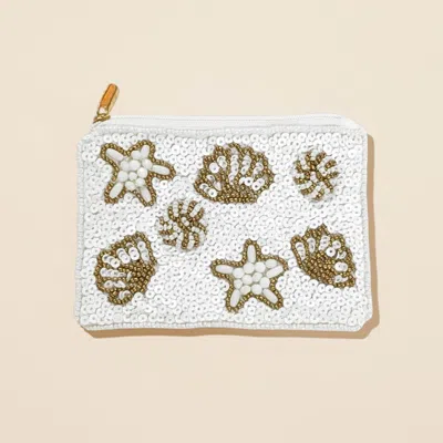 Fashnzfab Seashell Starfish Seed Beaded Mini Pouch Bag In White