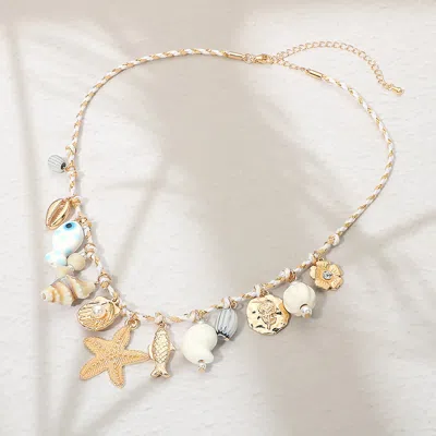 Fashnzfab Seaside Starfish Seashell Fish Flower Charm Station Thread Necklace In Red