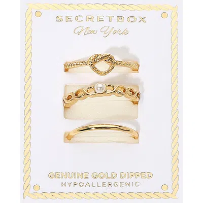 Fashnzfab Secet Box_3pcs Genuine Gold Dipped Heart Pearl Accent Stackable Fashion Ring Set