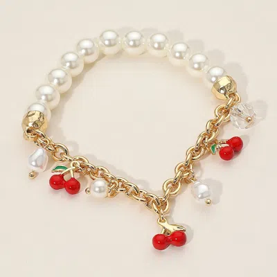 Fashnzfab Secet Box_cherry Charm Pearl Beaded Stretch Bracelet Gold