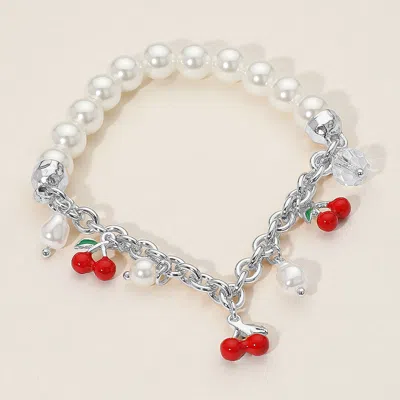 Fashnzfab Secet Box_cherry Charm Pearl Beaded Stretch Bracelet Silver