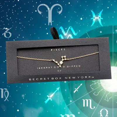 Fashnzfab Secret Box _ 14k Gold Cz Pisces Zodiac Sign Charm Bracelet - Clear, Gold
