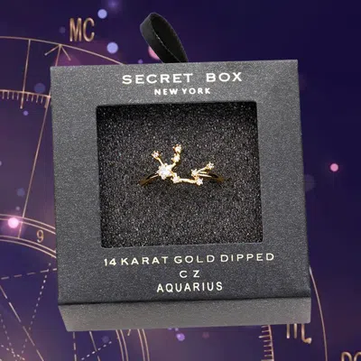 Fashnzfab Secret Box _ 14k Gold Dipped Cz Zodiac Sign Aquarius Ring - Gold