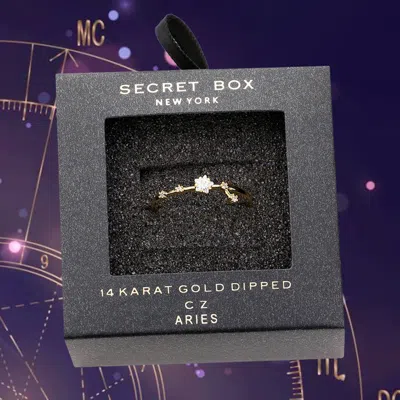 Fashnzfab Secret Box _ 14k Gold Dipped Cz Zodiac Sign Aries Ring - Gold In Blue