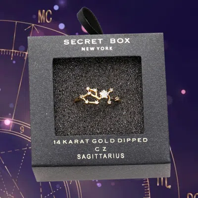 Fashnzfab Secret Box _ 14k Gold Dipped Cz Zodiac Sign Sagittarius Ring - Gold In Blue