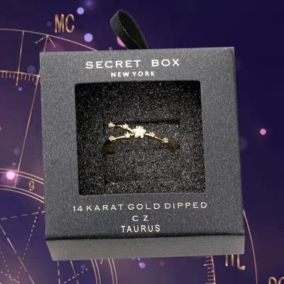 Fashnzfab Secret Box _ 14k Gold Dipped Cz Zodiac Sign Taurus Ring In Blue