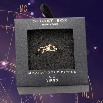 Fashnzfab Secret Box _ 14k Gold Dipped Cz Zodiac Sign Virgo Ring - Gold In Blue