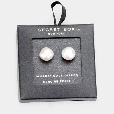 Fashnzfab Secret Box _ 14k Gold Dipped Irregular Pearl Stud Earrings In Silver