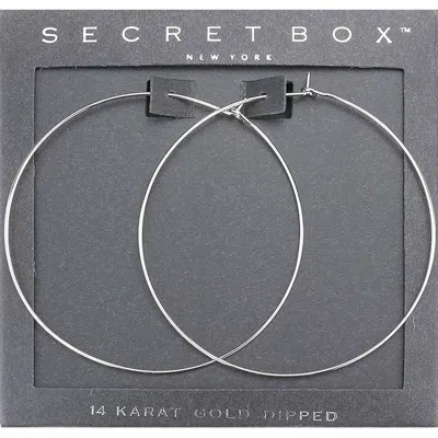 Fashnzfab Secret Box _ 14k White Gold Dipped Metal Hoop Earrings In Silver