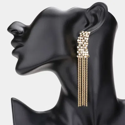 Fashnzfab Secret Box _ Bubble Stone Embellished Fringe Dangle Earrings - Gold