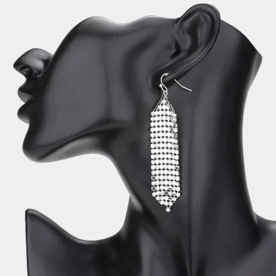 Fashnzfab Secret Box _ Bubble Stone Embellished Mesh Chain Dangle Earrings - Rhodium In Metallic