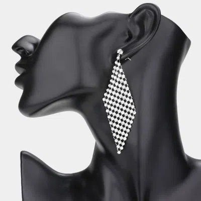 Fashnzfab Secret Box _ Bubble Stone Embellished Mesh Chain Dangle Earrings - Rhodium In Silver