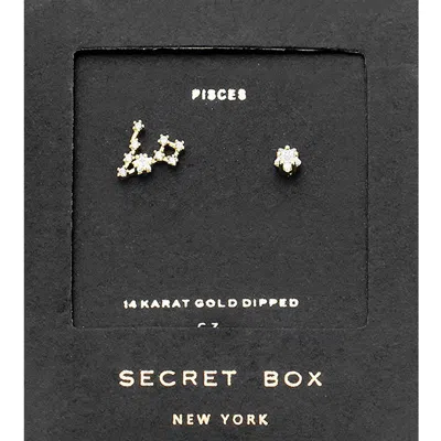 Fashnzfab Secret Box _ Cz Zodiac Sign Pisces Stud Earrings In Gold