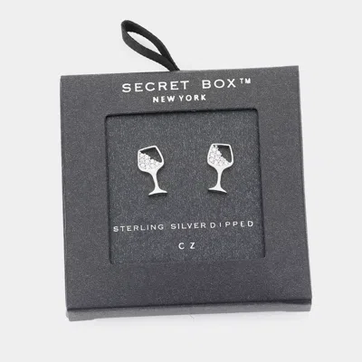 Fashnzfab Secret Box _ Sterling Silver Dipped Cz Cocktail Stud Earrings In White