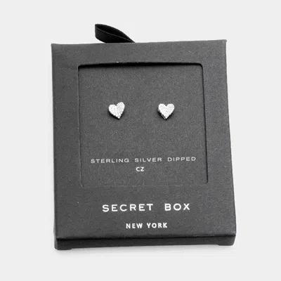 Fashnzfab Secret Box _ Sterling Silver Dipped Cz Heart Stud Earrings