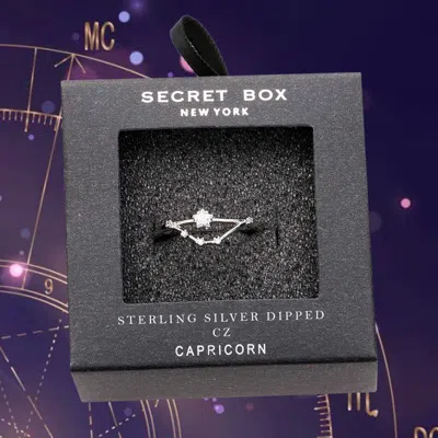 Fashnzfab Secret Box _ Sterling Silver Dipped Cz Zodiac Sign Capricorn Sign Ring - Silver In Blue