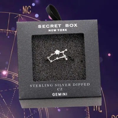 Fashnzfab Secret Box _ Sterling Silver Dipped Cz Zodiac Sign Gemini Ring - Silver In Blue