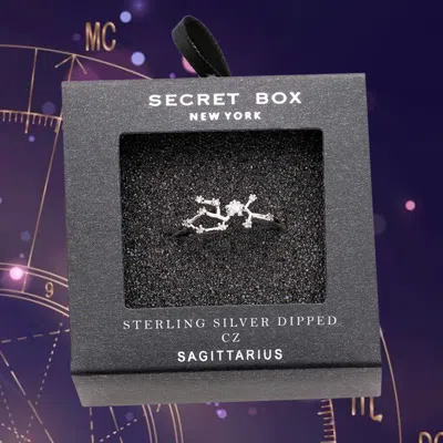 Fashnzfab Secret Box _ Sterling Silver Dipped Cz Zodiac Sign Sagittarius Ring - Silver In Metallic