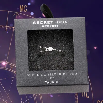 Fashnzfab Secret Box _ Sterling Silver Dipped Cz Zodiac Sign Taurus Ring In Blue