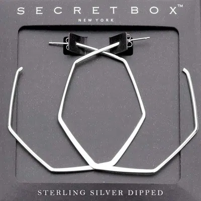 FASHNZFAB SECRET BOX _ STERLING SILVER DIPPED METAL ANGLED HOOP EARRINGS