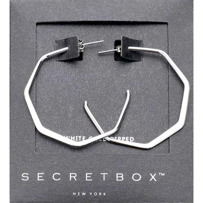 Fashnzfab Secret Box _ White Gold Dipped Metal Angled Hoop Earrings
