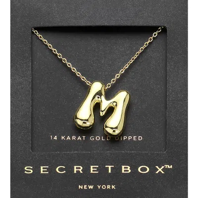 Fashnzfab Secret Box_ -m- 14k Gold Dipped Bubble Initial Monogram Pendant Necklace