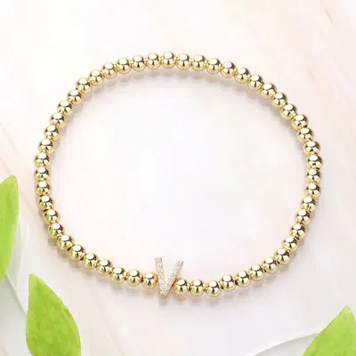 Fashnzfab Secret Box_ V Monogram Initial Stretch Bracelet Gold In Green
