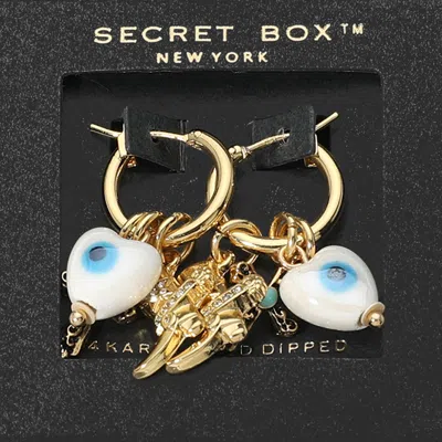 Fashnzfab Secret Box_14k Gold Dipped Ceramic Evil Eye Heart Cross Western Boot Charm Dangle Pin Catch Hoop Ear