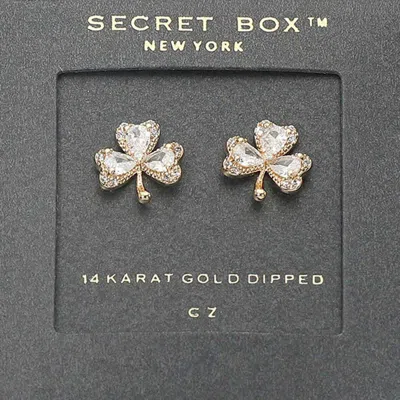Fashnzfab Secret Box_14k Gold Dipped Cz Clover Stud Earrings