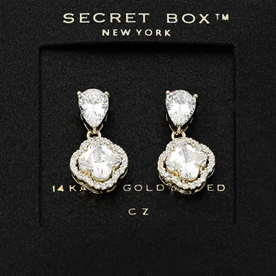Fashnzfab Secret Box_14k Gold Dipped Cz Quatrefoil Halo Drop Dangle Earrings