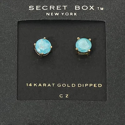 Fashnzfab Secret Box_14k Gold Dipped Cz Round Stud Earrings In Blue