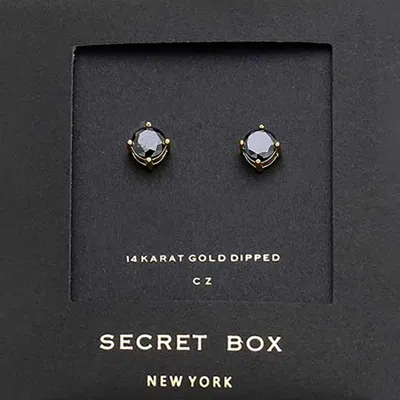 Fashnzfab Secret Box_14k Gold Dipped Cz Round Stud Earrings In Gray
