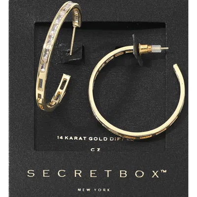 Fashnzfab Secret Box_14k Gold Dipped Cz Stone Hoop Earrings