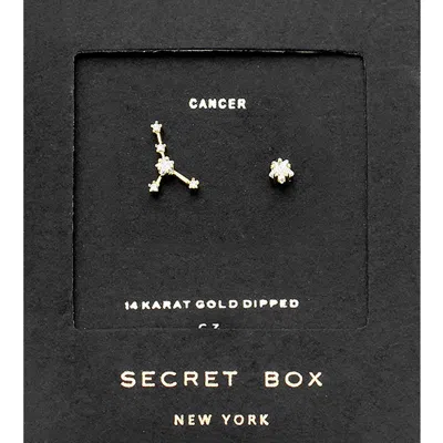 Fashnzfab Secret Box_14k Gold Dipped Cz Stone Paved Cancer Zodiac Sign Stud Earrings