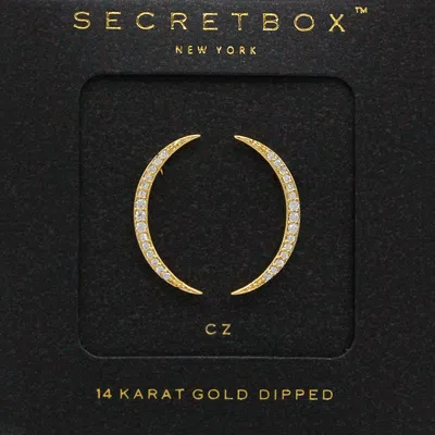 Fashnzfab Secret Box_14k Gold Dipped Cz Stone Paved Crescent Moon Earrings