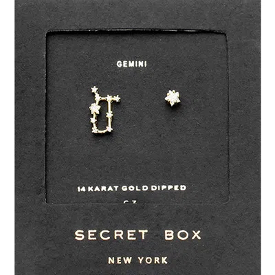 Fashnzfab Secret Box_14k Gold Dipped Cz Stone Paved Gemini Zodiac Sign Stud Earrings - Gold