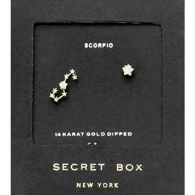 Fashnzfab Secret Box_14k Gold Dipped Cz Stone Paved Scorpio Zodiac Sign Stud Earrings