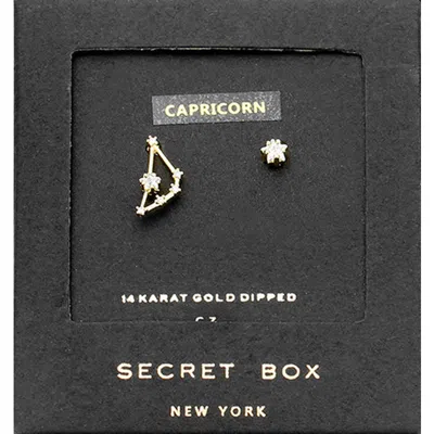 Fashnzfab Secret Box_14k Gold Dipped Cz Zodiac Sign Capricorn Stud Earrings - Gold