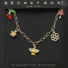 Fashnzfab Secret Box_14k Gold Dipped Honey Bee Honey Comb Cherry Flower Mushroom Charm Station Paperclip Chain In Gold