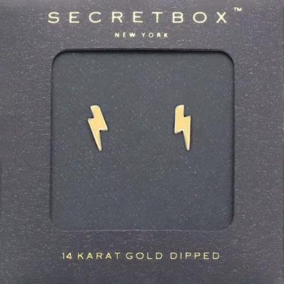 Fashnzfab Secret Box_14k Gold Dipped Lightning Bolt Stud Earrings