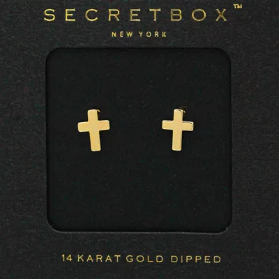 Fashnzfab Secret Box_14k Gold Dipped Metal Cross Stud Earrings