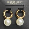 Fashnzfab Secret Box_14k Gold Dipped Metal Hoop Pearl Dangle Earrings In Gold