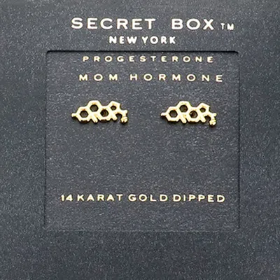 Fashnzfab Secret Box_14k Gold Dipped Progesterone Hormone Molecule Earrings - Gold