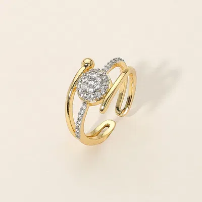 Fashnzfab Secret Box_14k Gold Dipped Rhinestone Paved Ball Accent Adjustable Ring - Gold